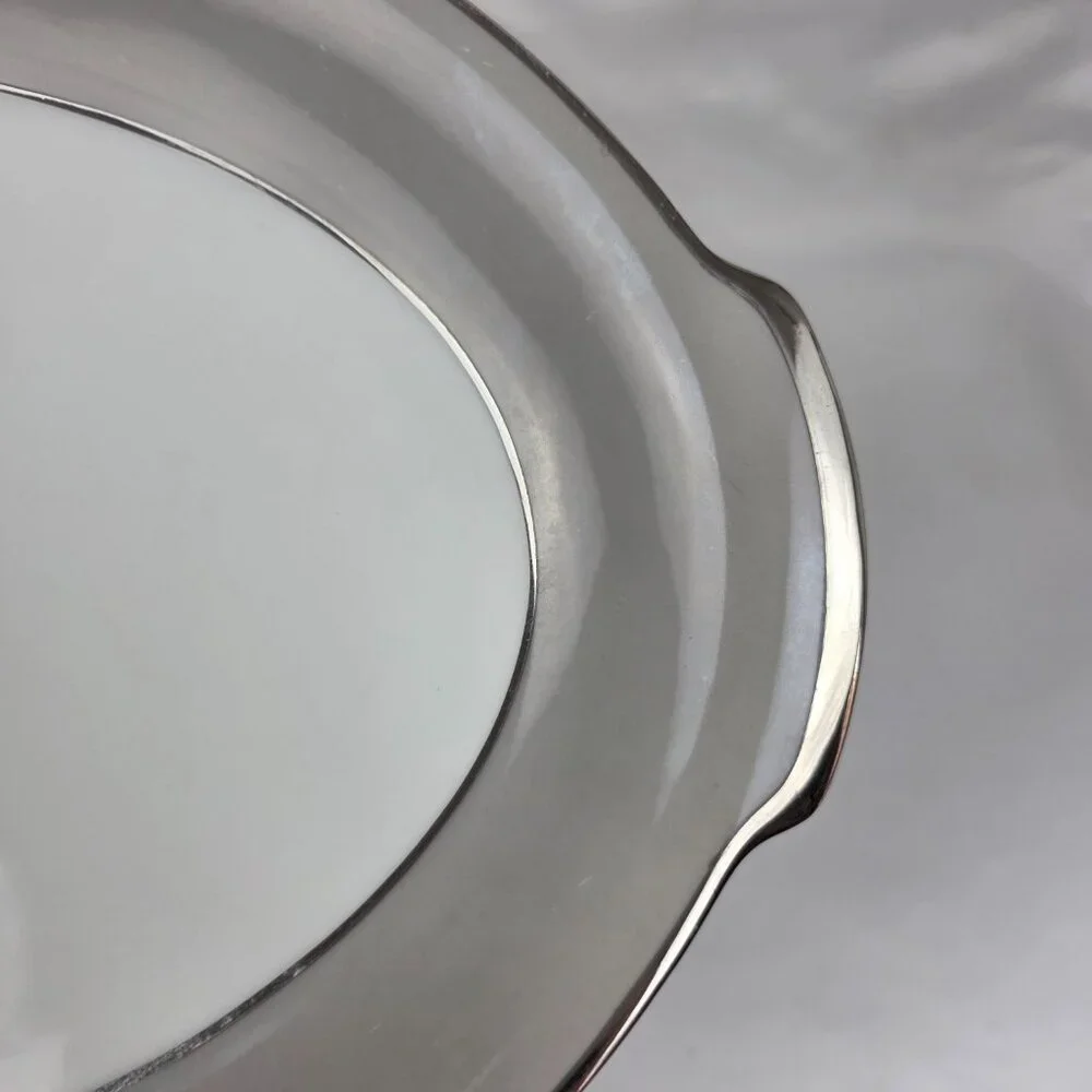 Sango Plantina Oval Serving Platter White with Gray Band & Platinum Trim